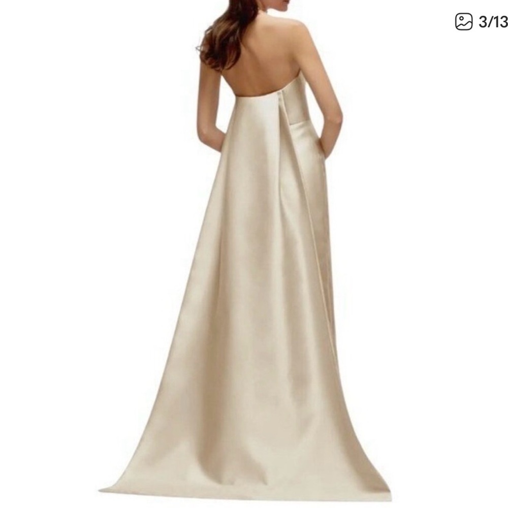 NWT Alfred Sung Strapless Satin Column Gown Removable Train Champagne Size 8 - Picture 4 of 4